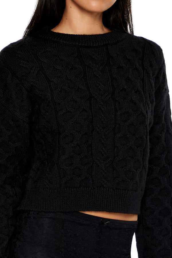 Forever21 Cable & Honeycomb Knit Sweater BLACK