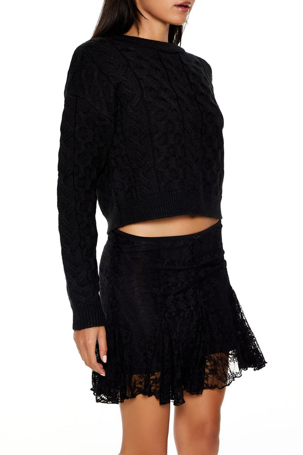 Forever21 Cable & Honeycomb Knit Sweater BLACK