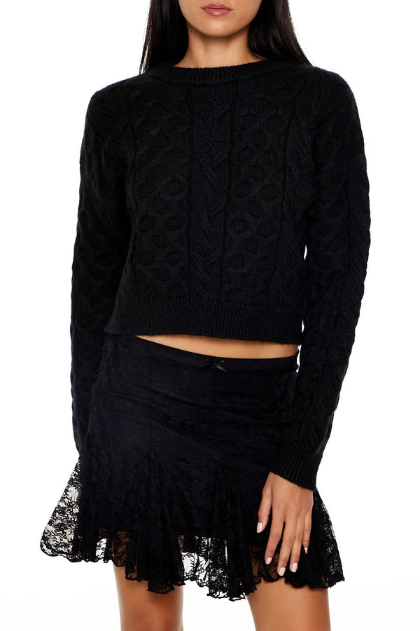 Forever21 Cable & Honeycomb Knit Sweater BLACK