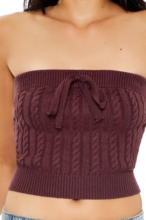 Forever21 Cable Knit Cropped Tube Top MERLOT