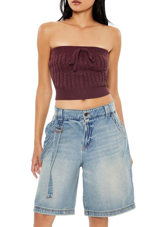 Forever21 Cable Knit Cropped Tube Top MERLOT
