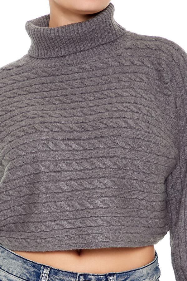 Forever21 Cable Knit Turtleneck Sweater DARK GREY