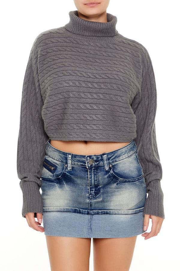 Forever21 Cable Knit Turtleneck Sweater DARK GREY
