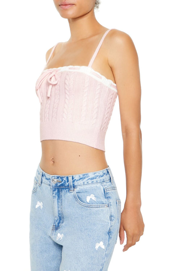 Forever21 Cable Sweater-Knit Cami SANDSHELL/WHITE