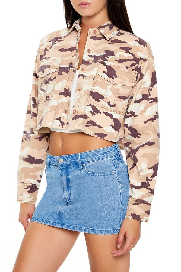 Forever21 Camo Print Twill Shirt PINK/MULTI