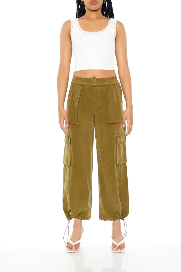 Forever21 Cargo Drawstring Joggers AVOCADO