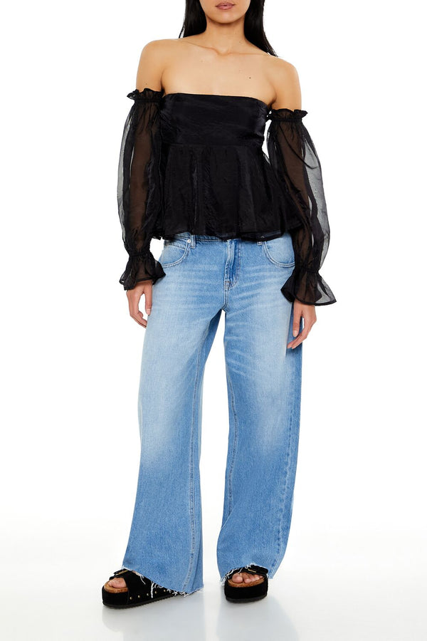 Forever21 Chiffon Off-the-Shoulder Top BLACK