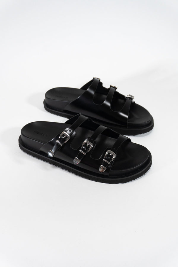 Forever21 Chunky Faux Leather Sandals BLACK