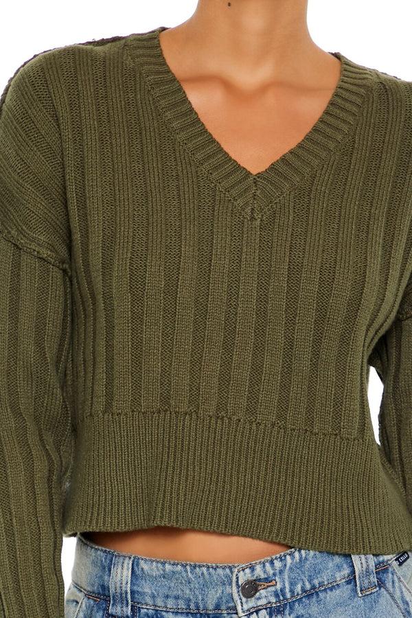 Forever21 Chunky Knit Cropped Sweater OLIVINE