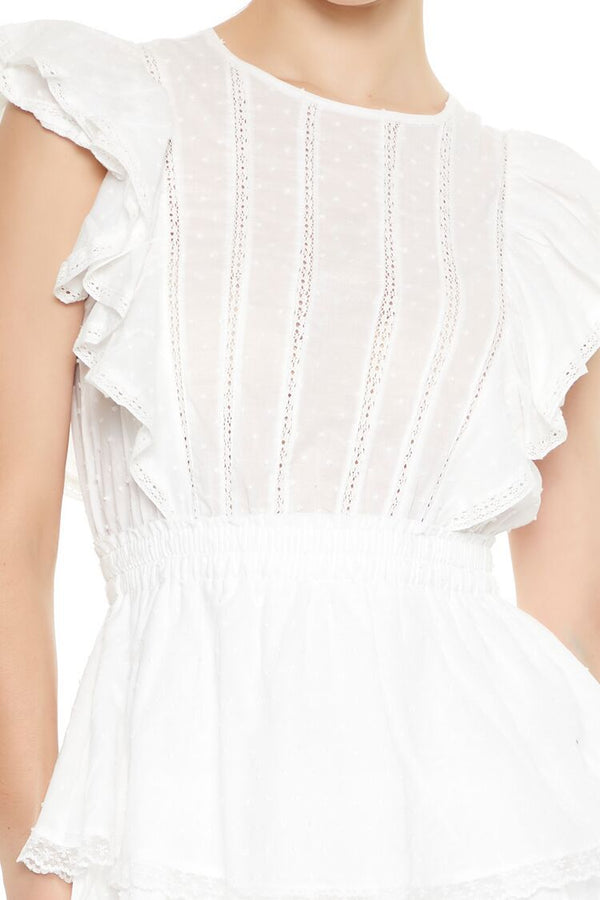 Forever21 Clip Dot Lace Ruffled Mini Dress WHITE
