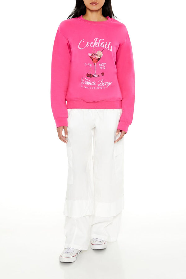 Forever21 Cocktails Fleece Pullover PINK/MULTI