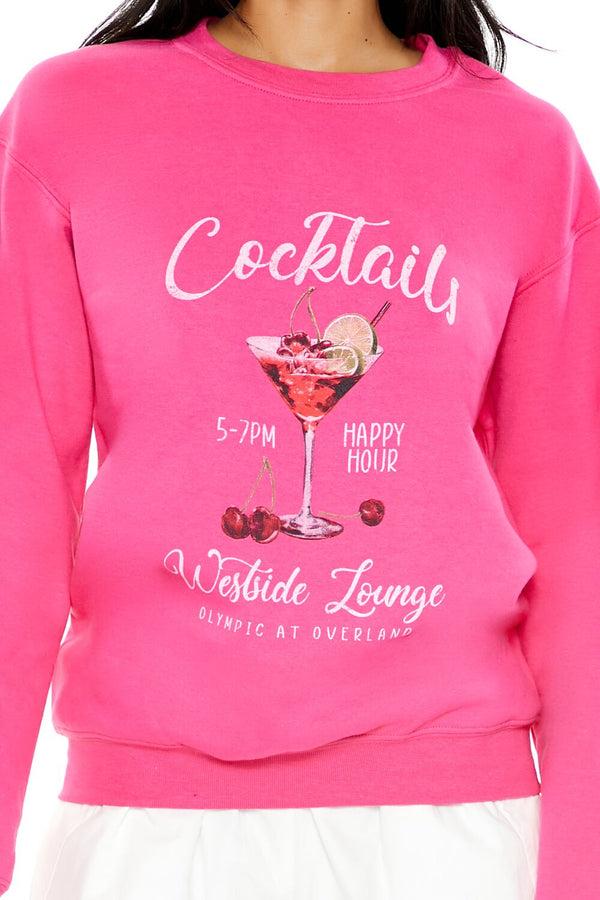 Forever21 Cocktails Fleece Pullover PINK/MULTI