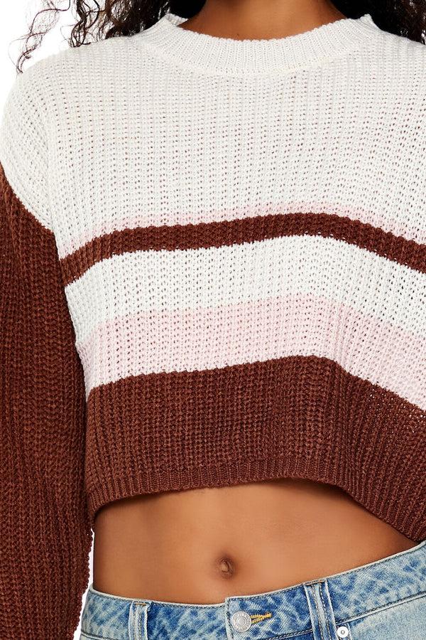 Forever21 Colorblock Cropped Sweater BROWN/MULTI