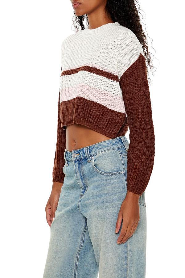 Forever21 Colorblock Cropped Sweater BROWN/MULTI