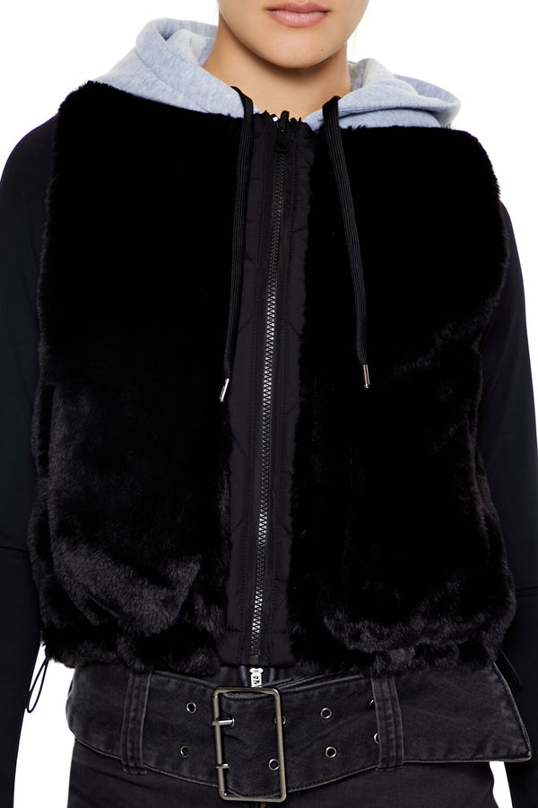 Forever21 Colorblock Faux Fur Vest BLACK