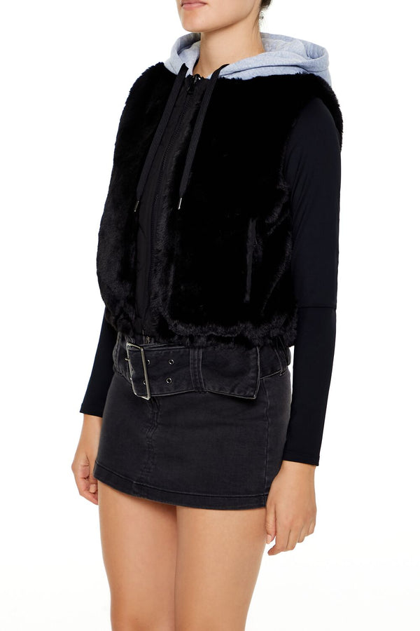 Forever21 Colorblock Faux Fur Vest BLACK
