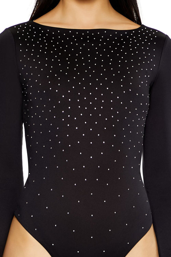Forever21 Contour Sculpt Rhinestone Bodysuit BLACK