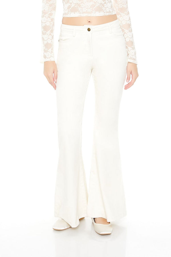 Forever21 Corduroy Mid-Rise Flare Pants VANILLA