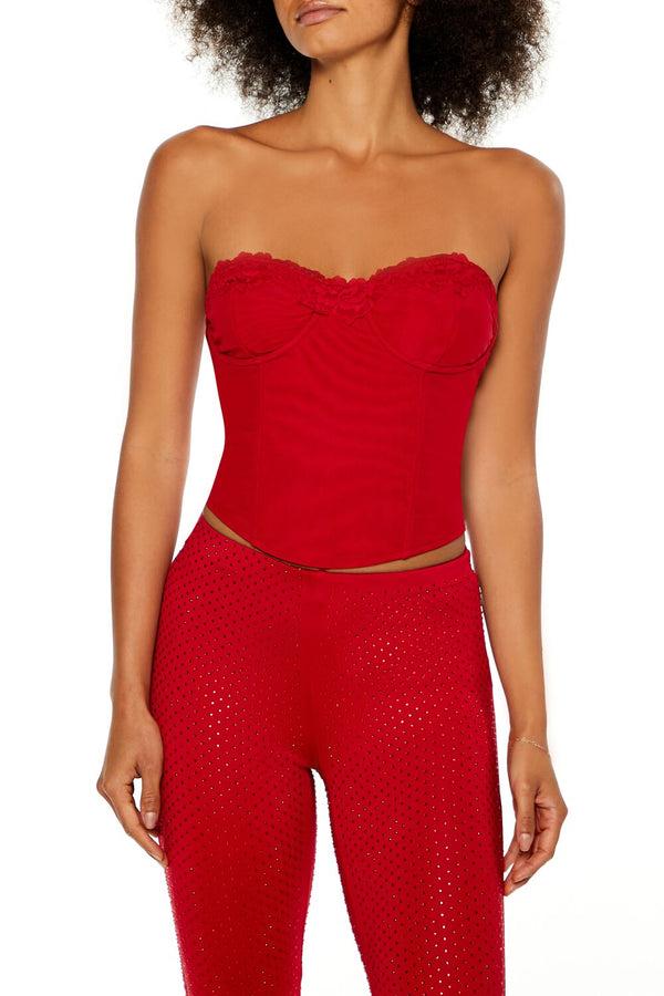 Forever21 Corset Lace-Up Tube Top DARK RED