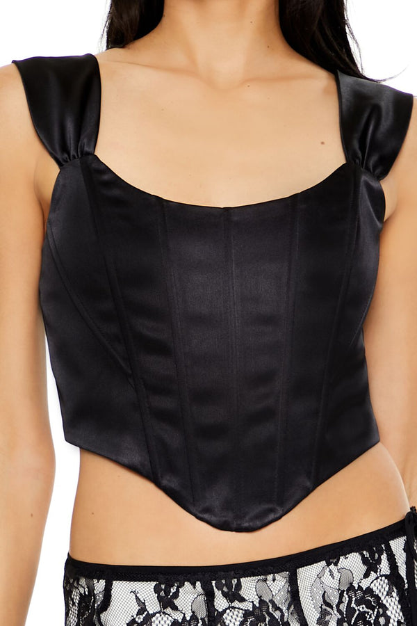 Forever21 Corset Satin Crop Top BLACK
