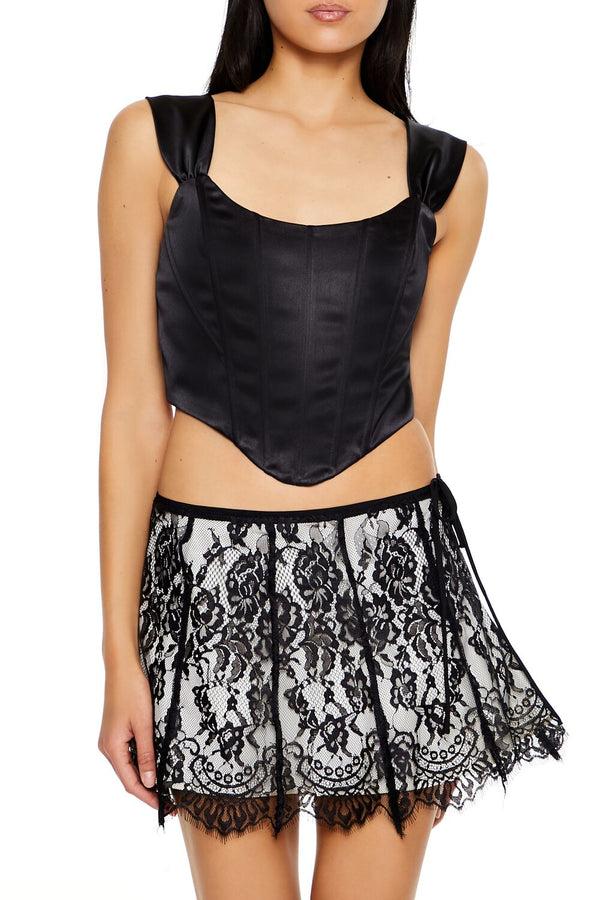 Forever21 Corset Satin Crop Top BLACK
