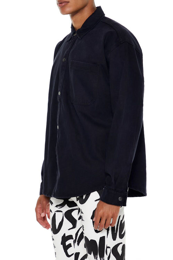 Forever21 Cotton Curved-Hem Shirt BLACK