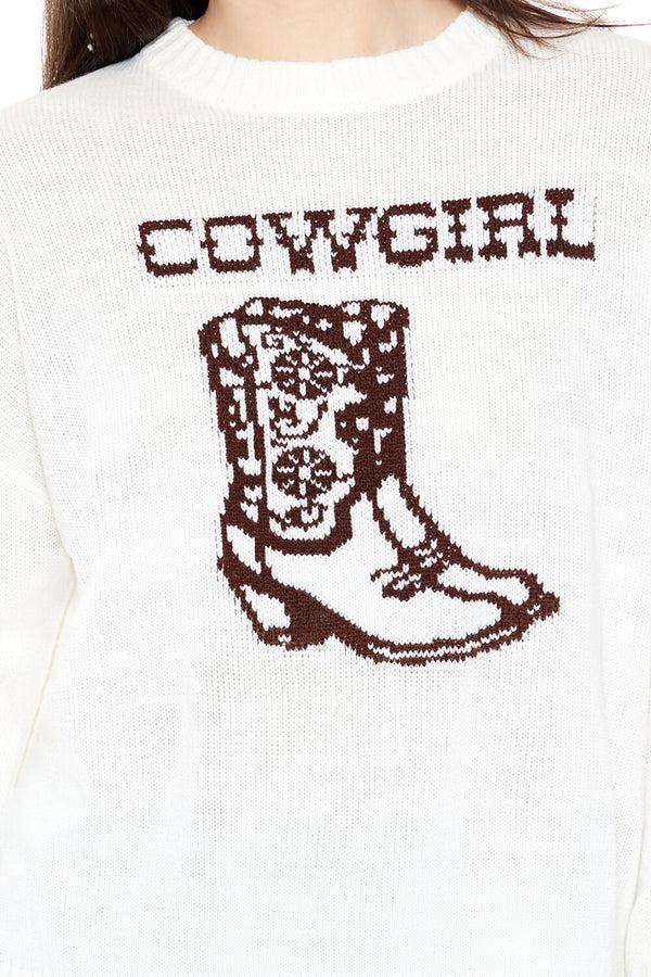 Forever21 Cowgirl Graphic Sweater WHITE/MULTI
