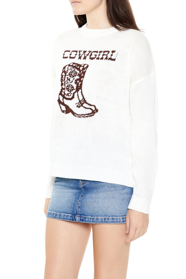 Forever21 Cowgirl Graphic Sweater WHITE/MULTI