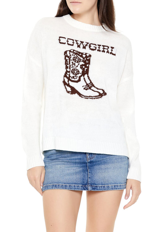 Forever21 Cowgirl Graphic Sweater WHITE/MULTI