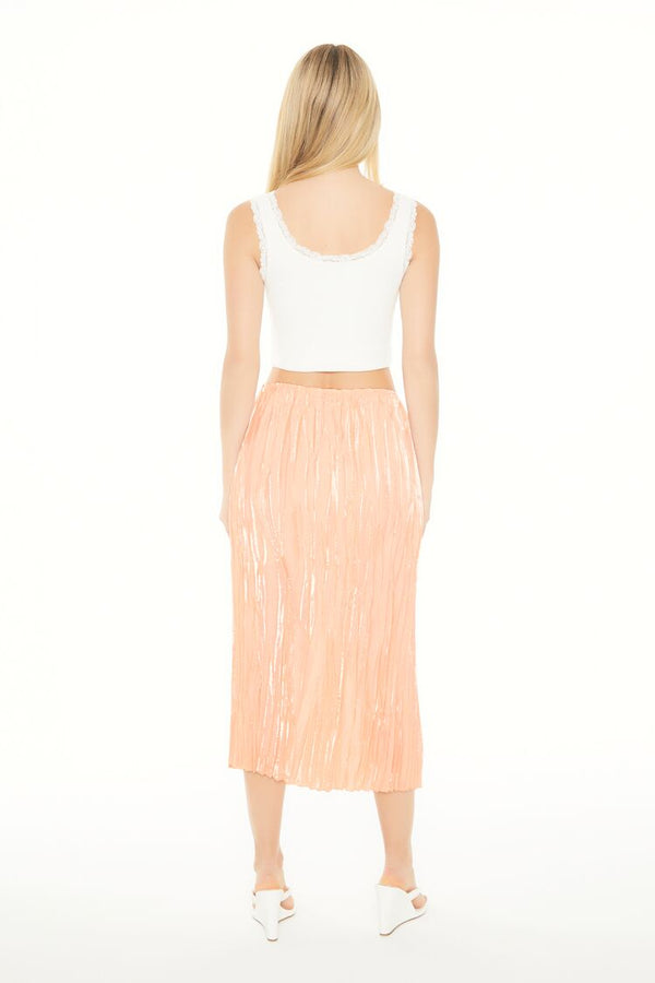 Forever21 Crinkled High-Rise Midi Skirt LIGHT PINK