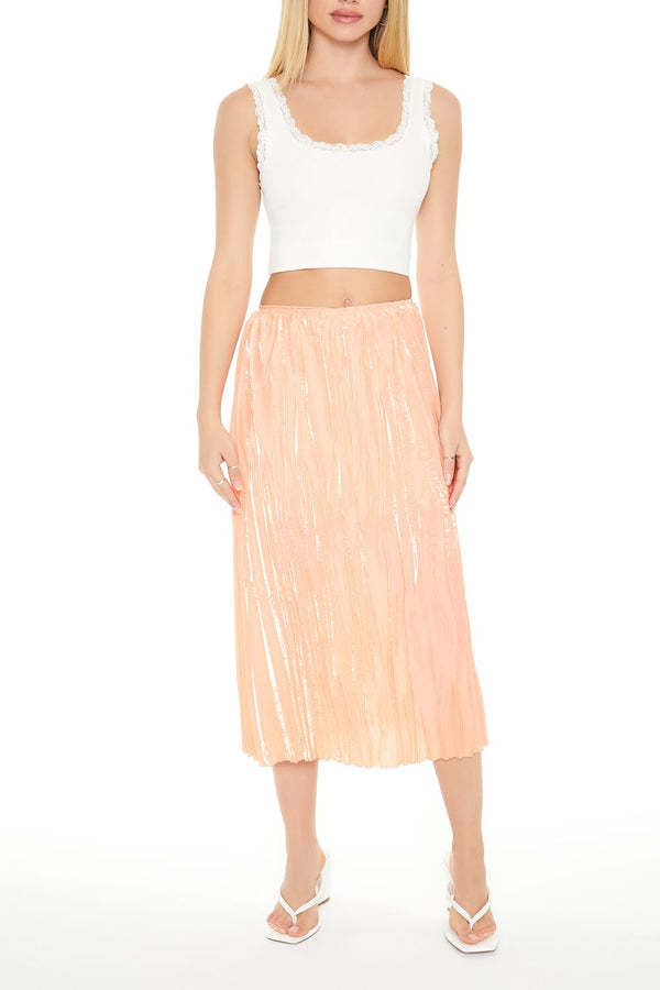 Forever21 Crinkled High-Rise Midi Skirt LIGHT PINK