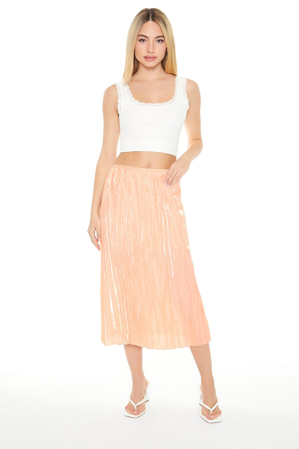 Forever21 Crinkled High-Rise Midi Skirt LIGHT PINK