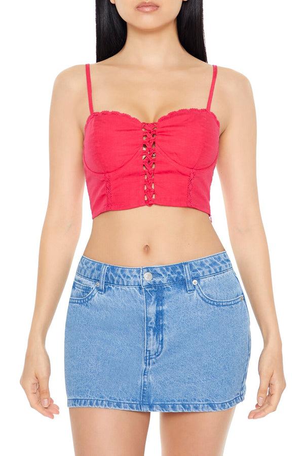 Forever21 Crisscross Bustier Cropped Cami HOT PINK