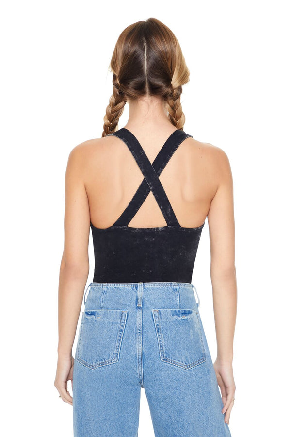 Forever21 Crisscross Tank Bodysuit BLACK