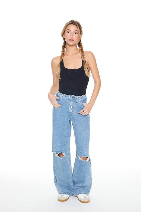 Forever21 Crisscross Tank Bodysuit BLACK