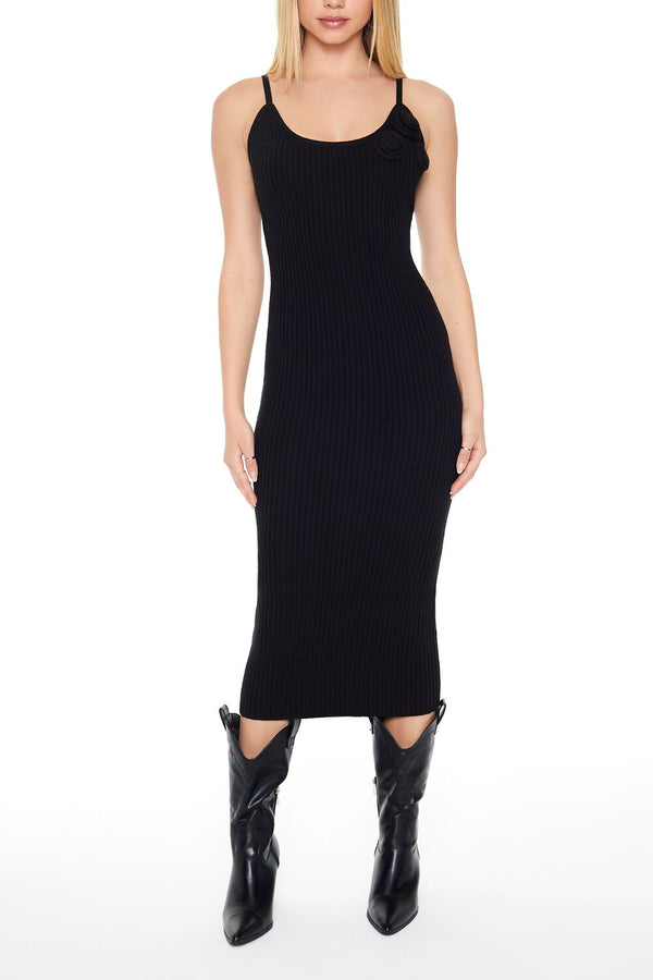 Forever21 Crochet Rosette Cami Midi Dress BLACK