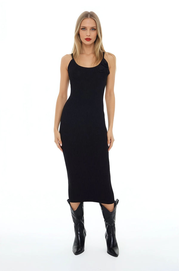 Forever21 Crochet Rosette Cami Midi Dress BLACK