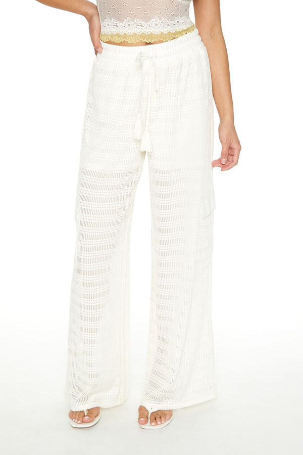Forever21 Crochet Striped Cargo Pants WHITE