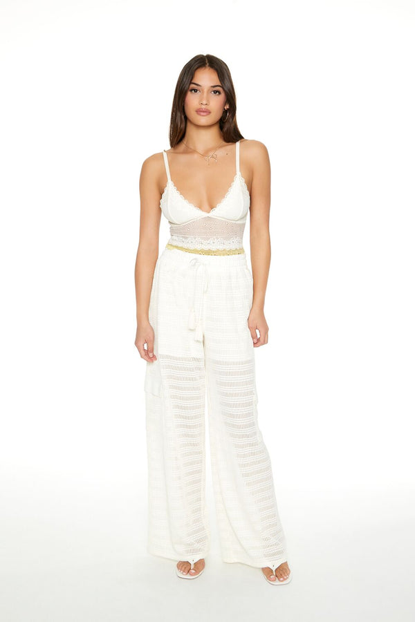 Forever21 Crochet Striped Cargo Pants WHITE