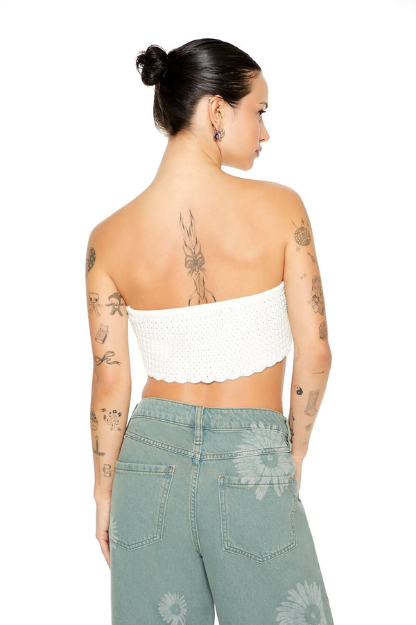 Forever21 Crochet Sweater-Knit Tube Top WHITE