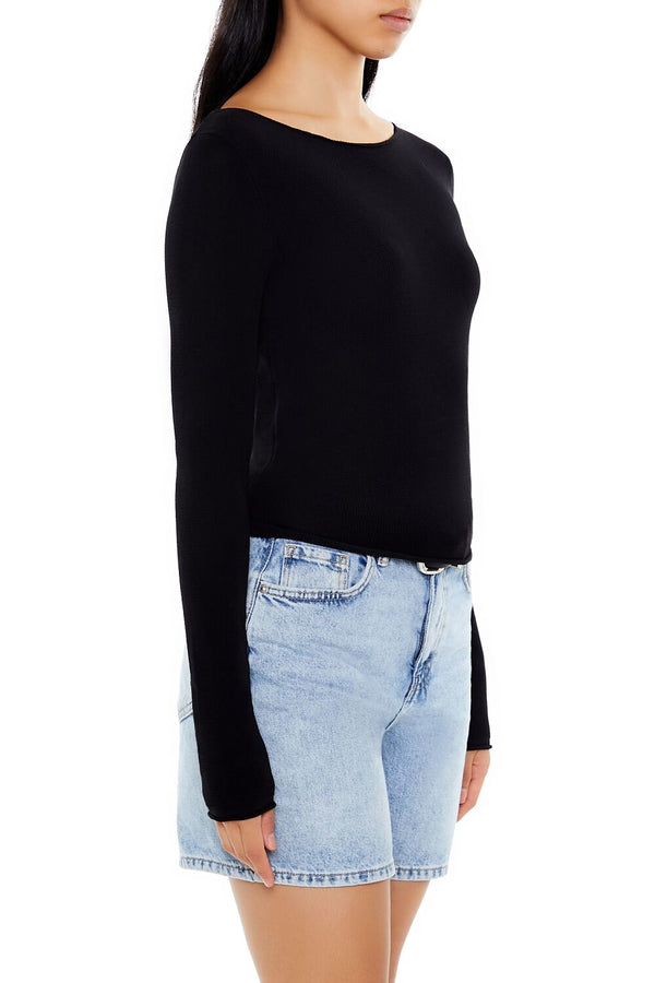 Forever21 Cropped Boat-Neck Sweater BLACK