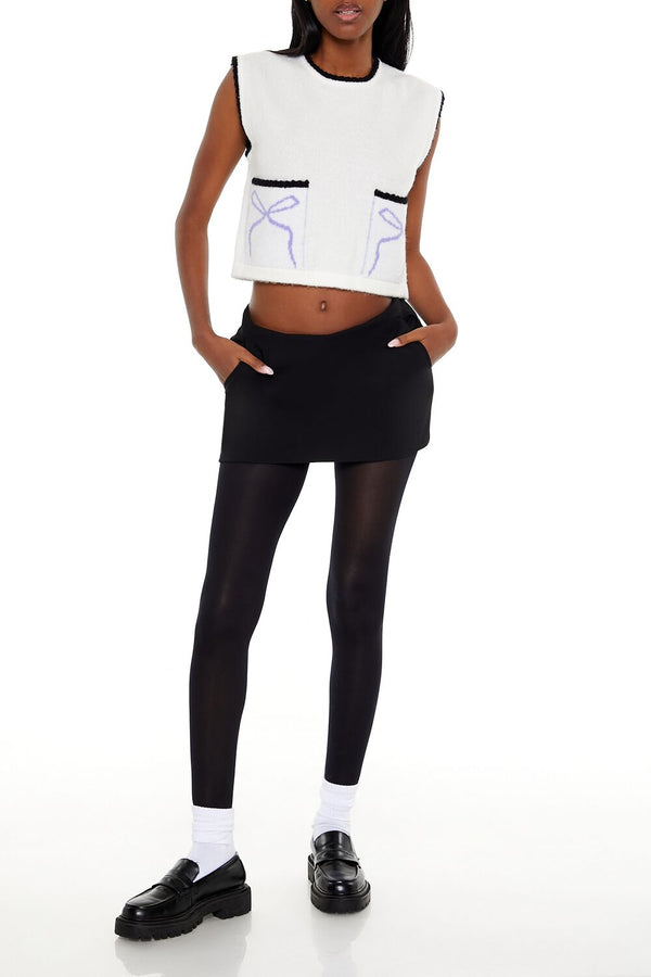 Forever21 Cropped Bow Sweater Vest WHITE/MULTI