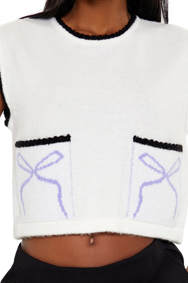 Forever21 Cropped Bow Sweater Vest WHITE/MULTI