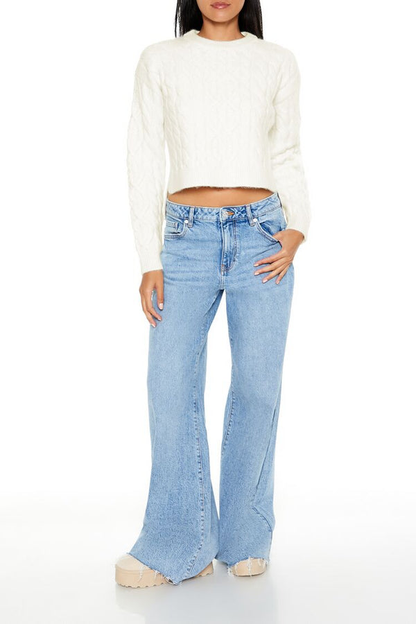 Forever21 Cropped Cable Knit Sweater EGRET