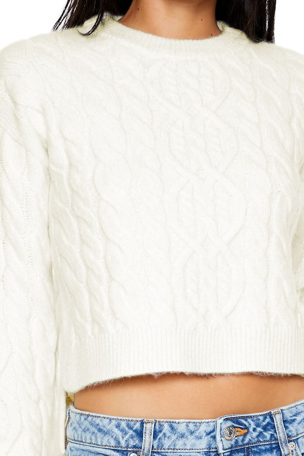 Forever21 Cropped Cable Knit Sweater EGRET