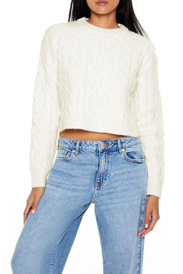 Forever21 Cropped Cable Knit Sweater EGRET