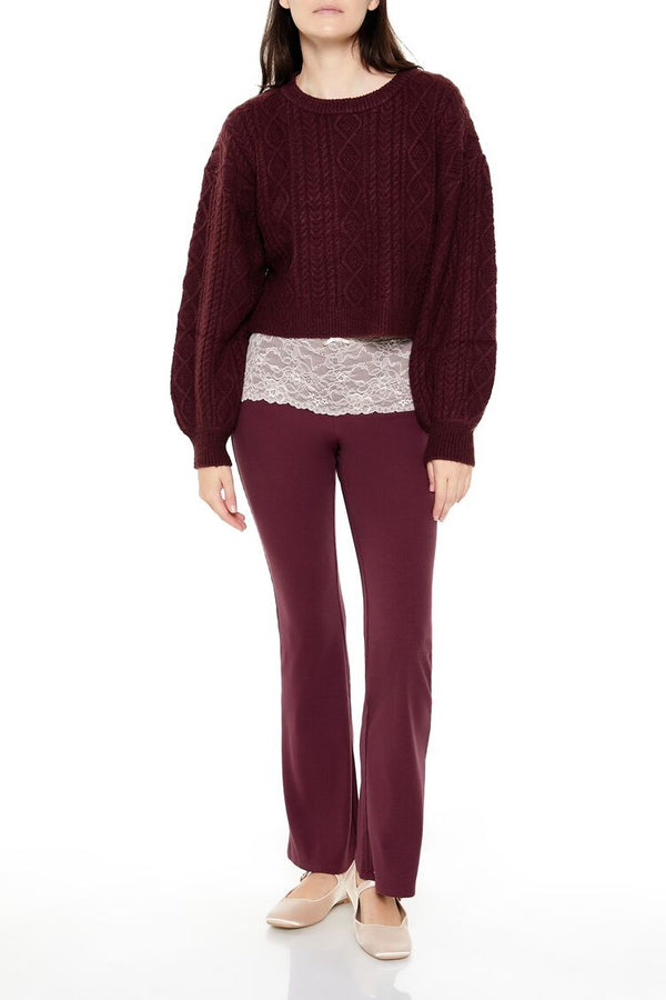 Forever21 Cropped Cable Knit Sweater MERLOT