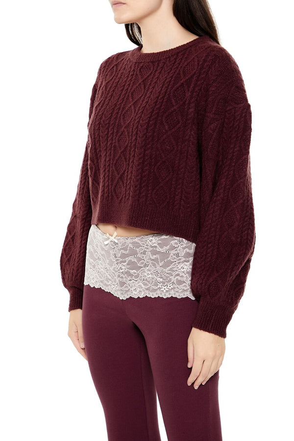 Forever21 Cropped Cable Knit Sweater MERLOT