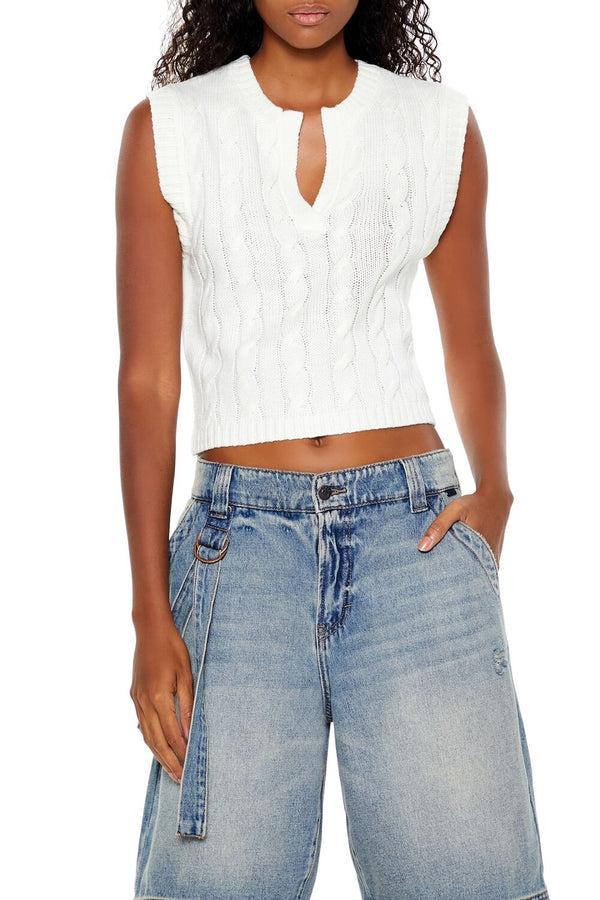 Forever21 Cropped Cable Knit Sweater Vest CREAM