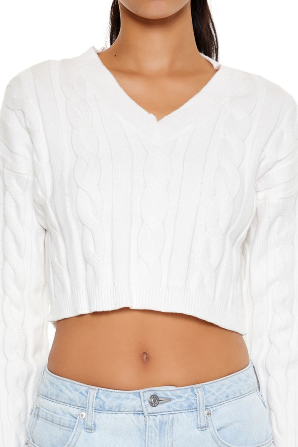 Forever21 Cropped Cable Knit Sweater WHITE